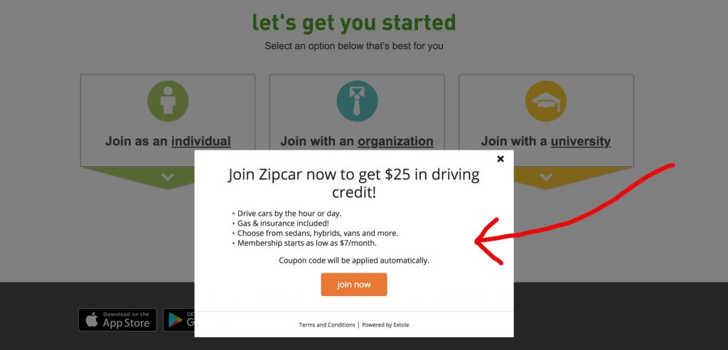 Zipcar signup $25 referral